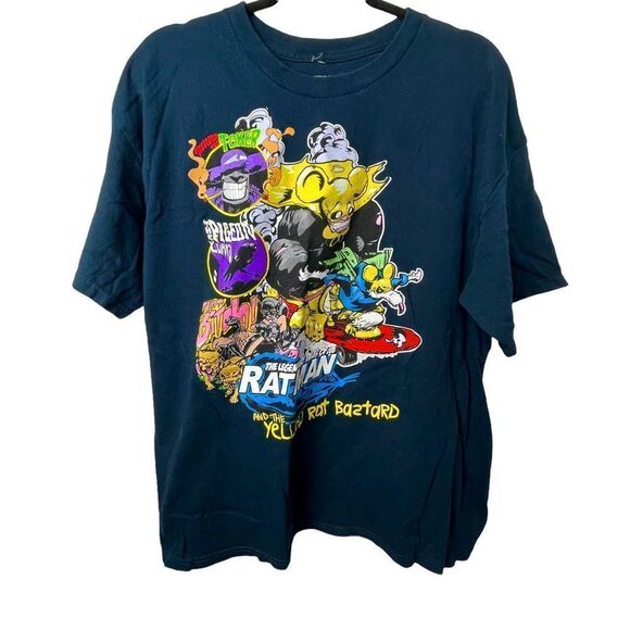 RARE VINTAGE Yellow Rat Bastard Solid Blue Graphic Short Sleeve Tee Shirt XL - Picture 2 of 8